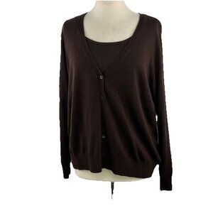 Lauren Ralph Lauren 1X Silk Cashmere Sweater Set Cardigan Shell Chocolate Brown